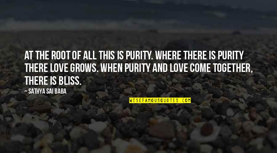 Bliss And Love Quotes By Sathya Sai Baba: At the root of all this is purity.
