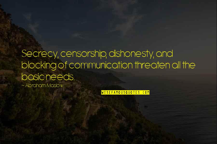 Blocking Out Quotes By Abraham Maslow: Secrecy, censorship, dishonesty, and blocking of communication threaten