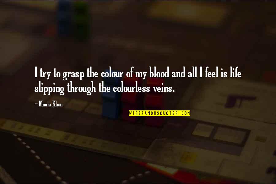 Blood Life Quotes By Munia Khan: I try to grasp the colour of my