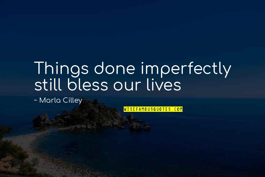 Blood Maker Food Quotes By Marla Cilley: Things done imperfectly still bless our lives Blood Maker Food Quotes By Marla Cilley: Things done imperfectly still bless our lives