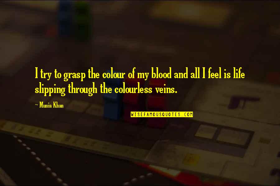 Blood Red Quotes By Munia Khan: I try to grasp the colour of my