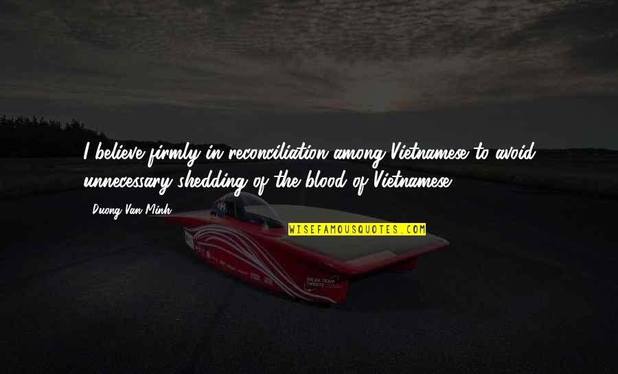 Blood Shedding Quotes By Duong Van Minh: I believe firmly in reconciliation among Vietnamese to