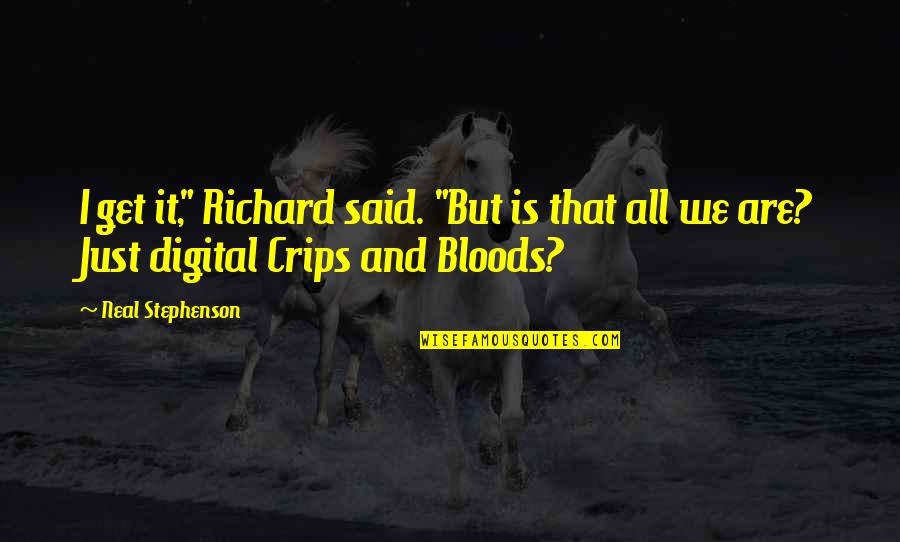 Bloods Vs Crips Quotes By Neal Stephenson: I get it," Richard said. "But is that Bloods Vs Crips Quotes By Neal Stephenson: I get it," Richard said. "But is that