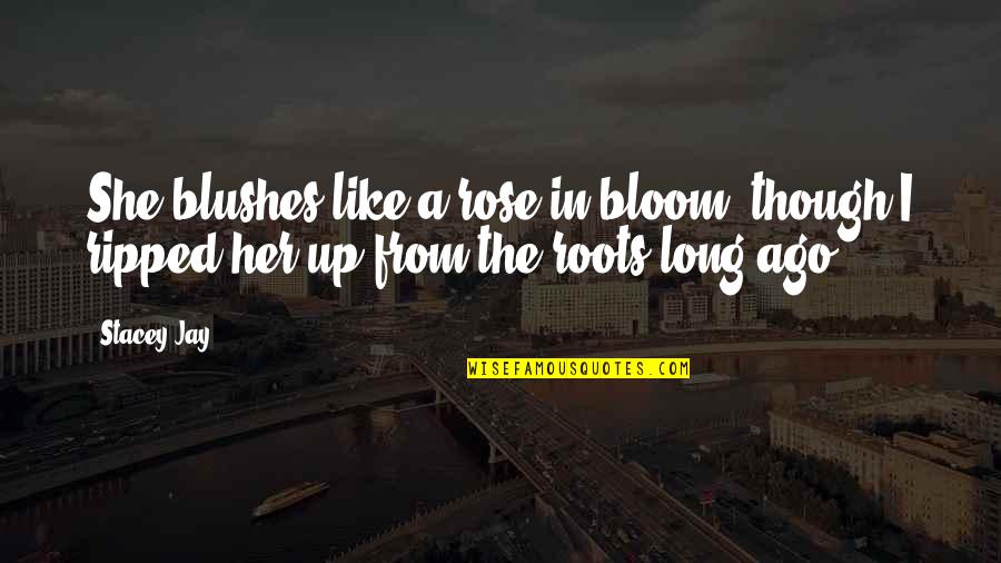 Bloom Off The Rose Quotes By Stacey Jay: She blushes like a rose in bloom, though