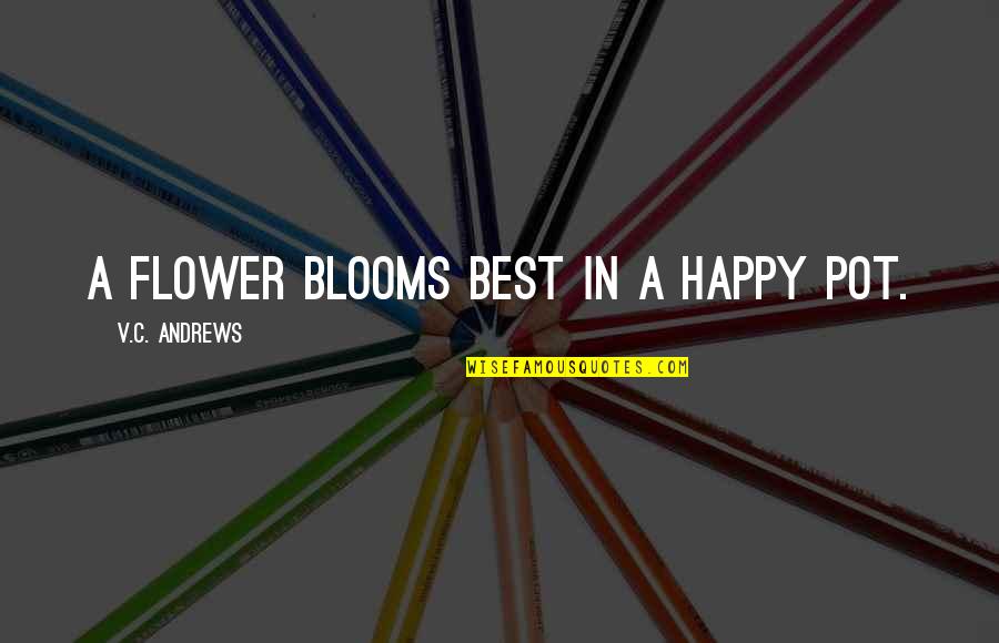 Blooms Inspirational Quotes By V.C. Andrews: A flower blooms best in a happy pot.