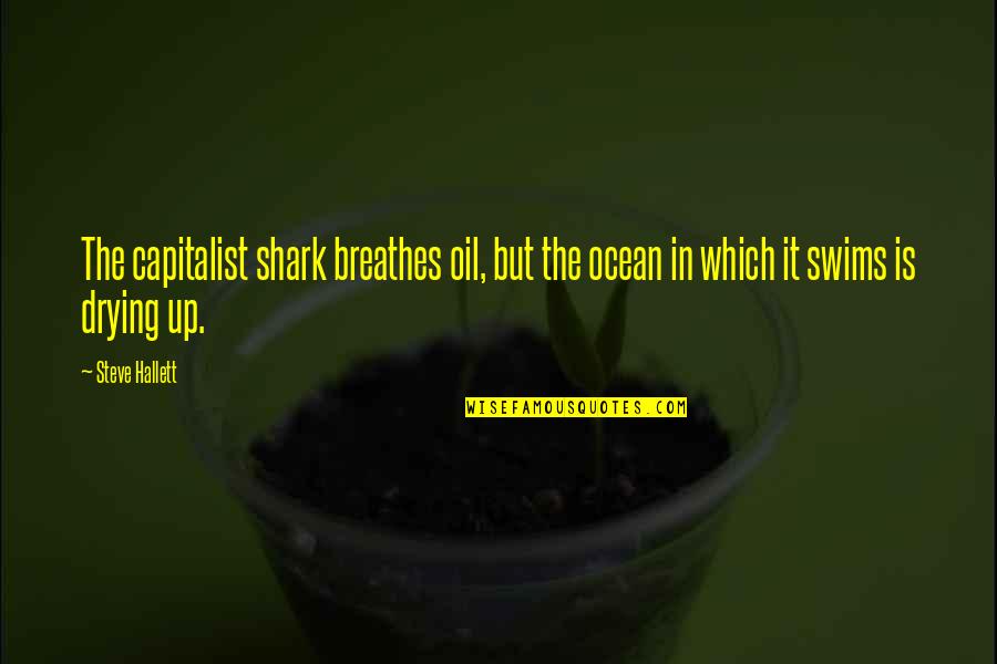 Blowned Quotes By Steve Hallett: The capitalist shark breathes oil, but the ocean