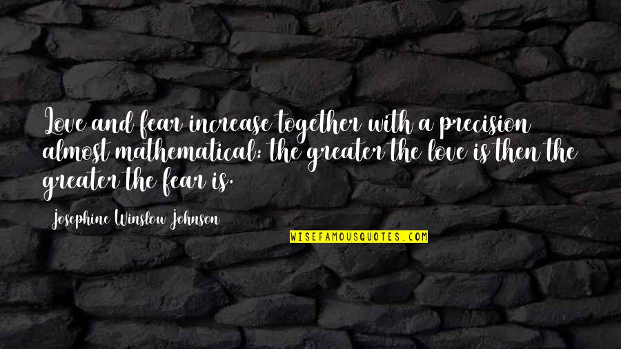 Blubbered Def Quotes By Josephine Winslow Johnson: Love and fear increase together with a precision Blubbered Def Quotes By Josephine Winslow Johnson: Love and fear increase together with a precision