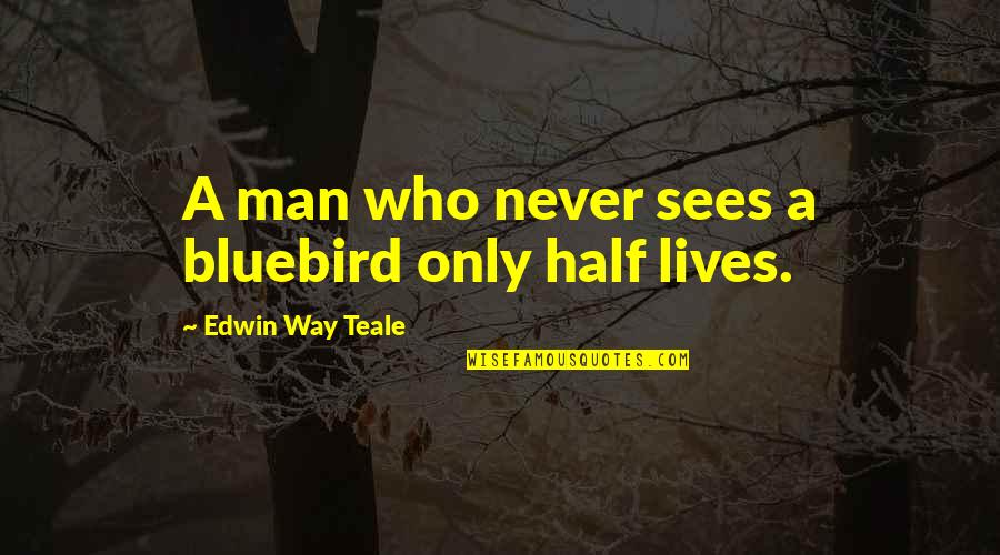 Bluebird Quotes By Edwin Way Teale: A man who never sees a bluebird only