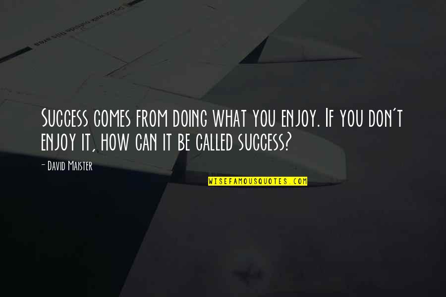 Bmf Quotes By David Maister: Success comes from doing what you enjoy. If