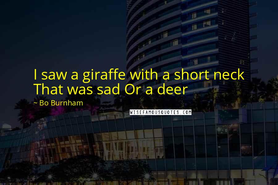 Bo Burnham quotes: I saw a giraffe with a short neck That was sad Or a deer