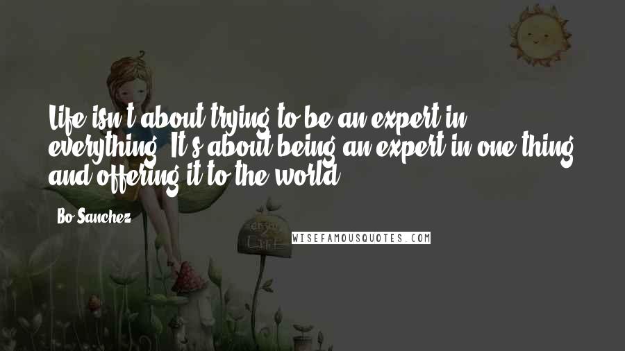 Bo Sanchez quotes: Life isn't about trying to be an expert in everything. It's about being an expert in one thing and offering it to the world.