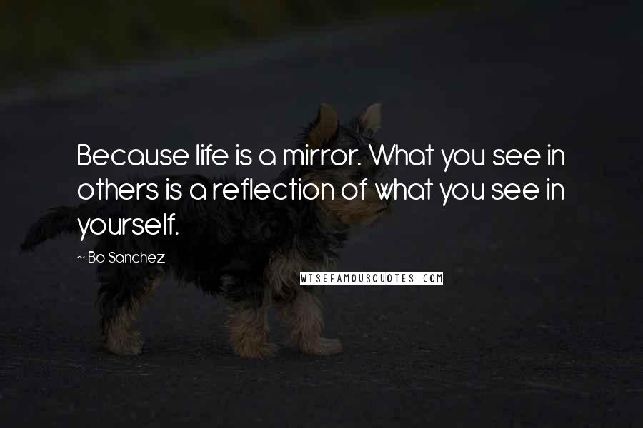 Bo Sanchez quotes: Because life is a mirror. What you see in others is a reflection of what you see in yourself.