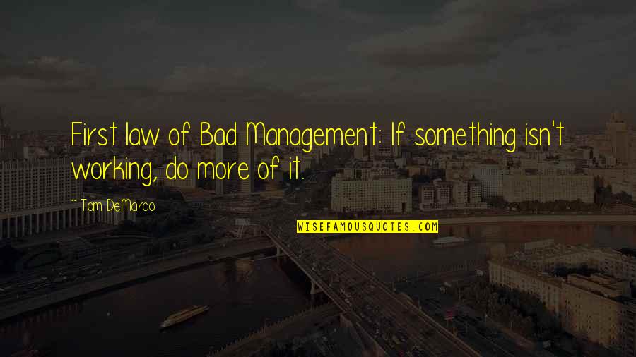 Board Of Wisdom New Life Quotes By Tom DeMarco: First law of Bad Management: If something isn't