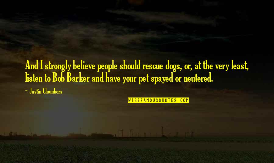 Bob Barker Spayed Neutered Quotes By Justin Chambers: And I strongly believe people should rescue dogs, Bob Barker Spayed Neutered Quotes By Justin Chambers: And I strongly believe people should rescue dogs,