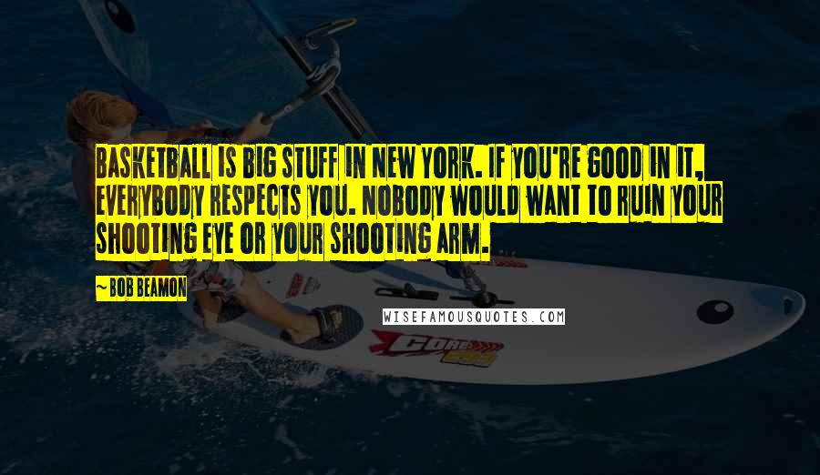 Bob Beamon quotes: Basketball is big stuff in New York. If you're good in it, everybody respects you. Nobody would want to ruin your shooting eye or your shooting arm.