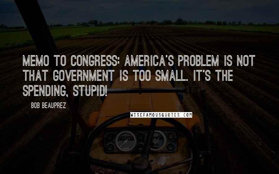 Bob Beauprez quotes: Memo to Congress: America's problem is not that government is too small. It's the spending, stupid!