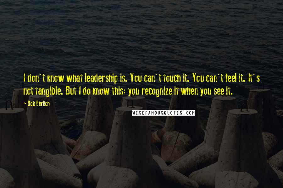 Bob Ehrlich quotes: I don't know what leadership is. You can't touch it. You can't feel it. It's not tangible. But I do know this: you recognize it when you see it.