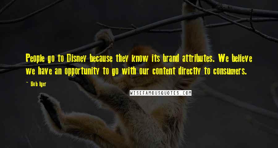 Bob Iger quotes: People go to Disney because they know its brand attributes. We believe we have an opportunity to go with our content directly to consumers.