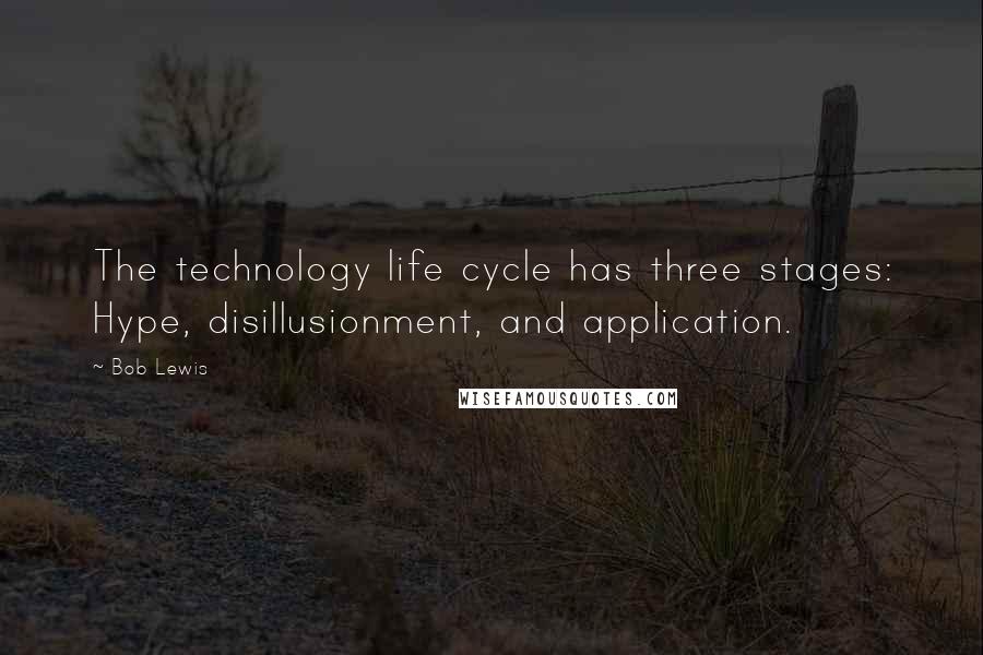 Bob Lewis quotes: The technology life cycle has three stages: Hype, disillusionment, and application.