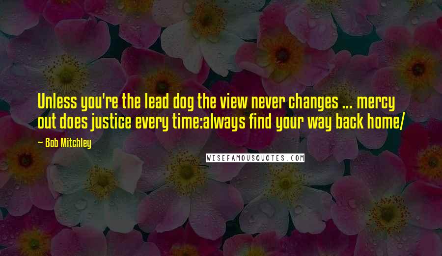 Bob Mitchley quotes: Unless you're the lead dog the view never changes ... mercy out does justice every time:always find your way back home/