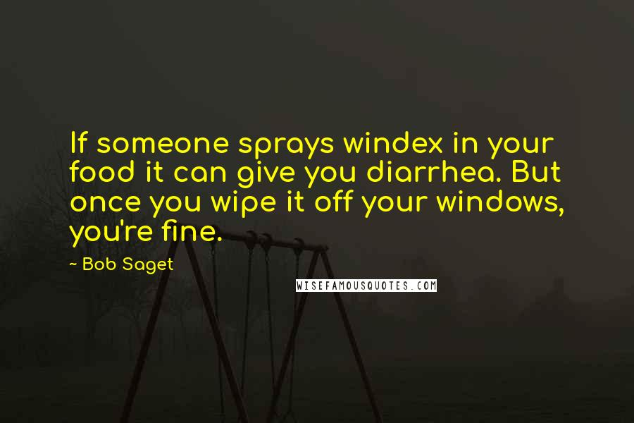 Bob Saget quotes: If someone sprays windex in your food it can give you diarrhea. But once you wipe it off your windows, you're fine.