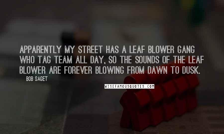 Bob Saget quotes: Apparently my street has a leaf blower gang who tag team all day, so the sounds of the leaf blower are forever blowing from dawn to dusk.