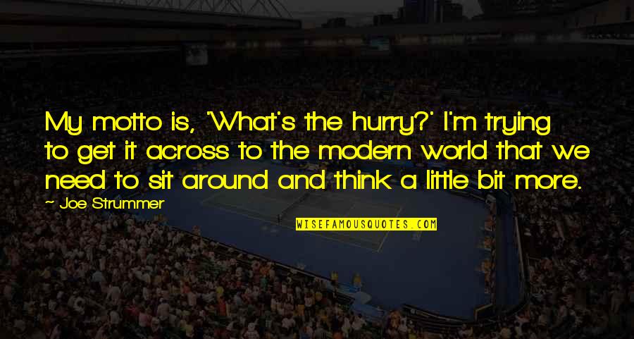 Bobby Beausoleil Quotes By Joe Strummer: My motto is, 'What's the hurry?' I'm trying