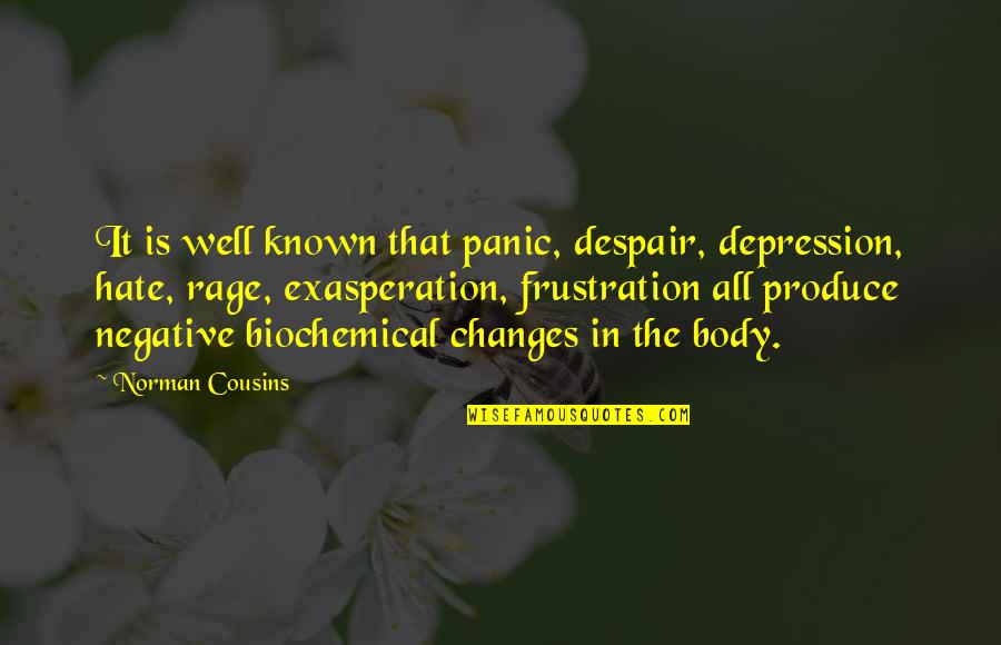 Body Changes Quotes By Norman Cousins: It is well known that panic, despair, depression,