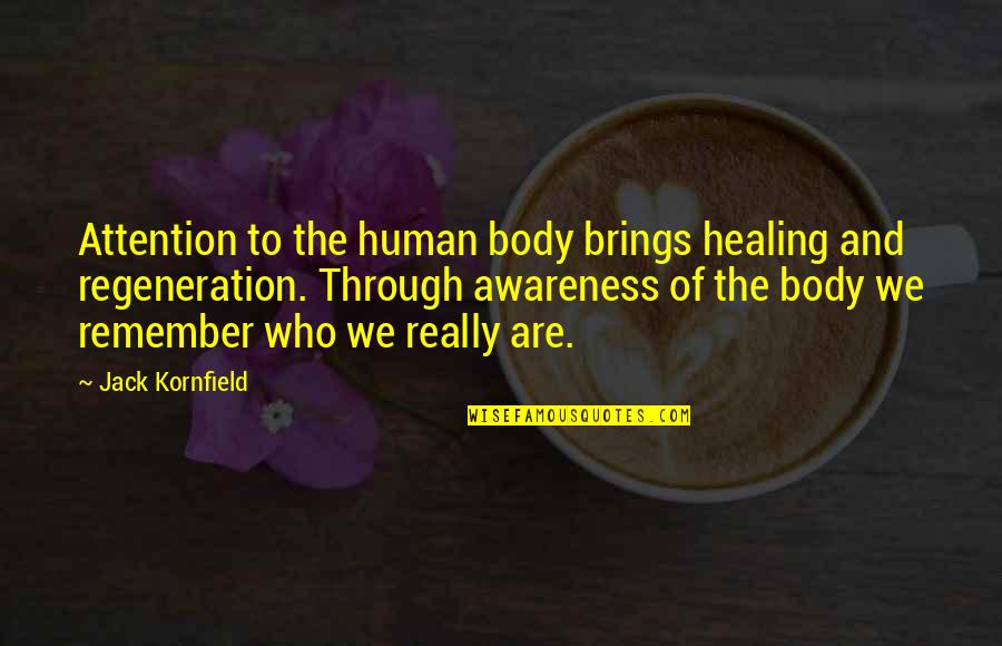 Body Healing Quotes By Jack Kornfield: Attention to the human body brings healing and