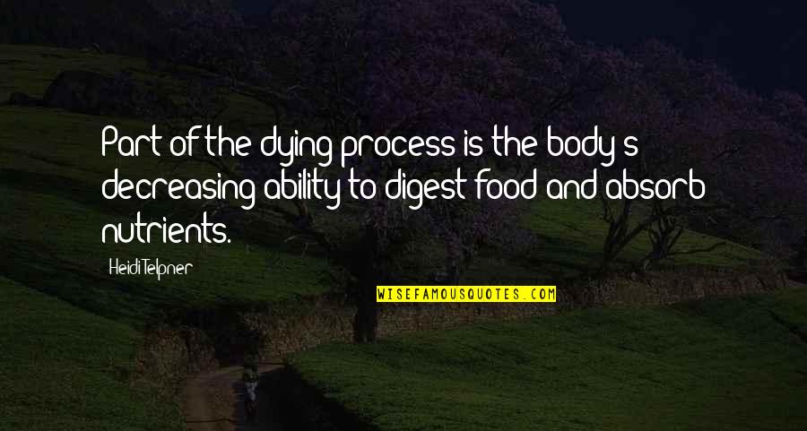 Body Part Quotes By Heidi Telpner: Part of the dying process is the body's