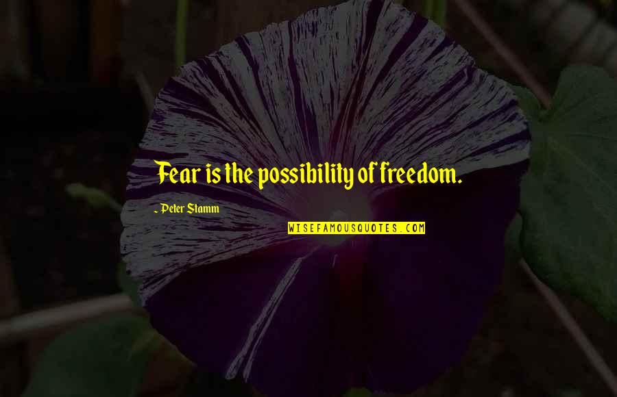 Boggios Quotes By Peter Stamm: Fear is the possibility of freedom.