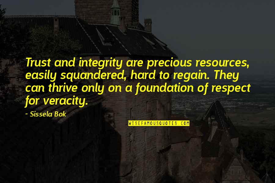 Bok's Quotes By Sissela Bok: Trust and integrity are precious resources, easily squandered,