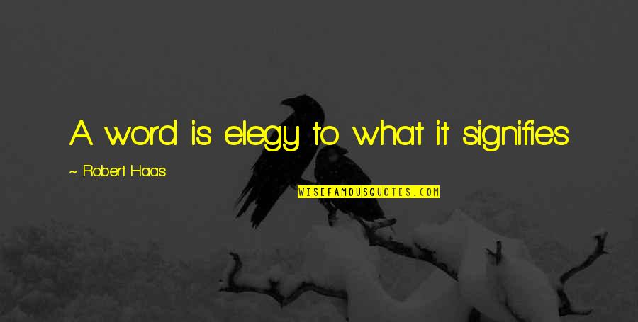 Bold Red Quotes By Robert Haas: A word is elegy to what it signifies. Bold Red Quotes By Robert Haas: A word is elegy to what it signifies.