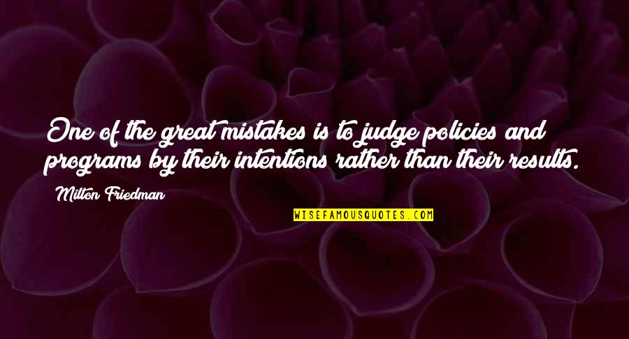 Bolded Words Quotes By Milton Friedman: One of the great mistakes is to judge