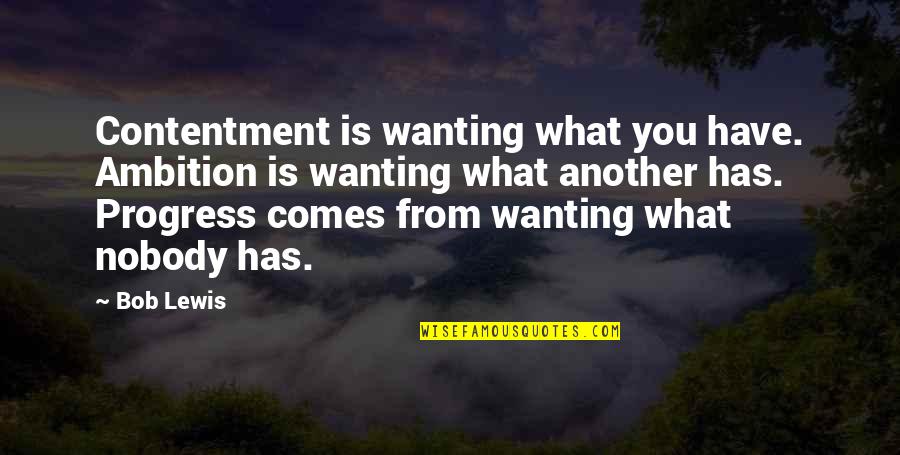 Bolestan Hrcak Quotes By Bob Lewis: Contentment is wanting what you have. Ambition is