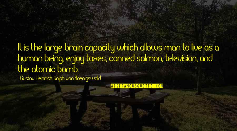 Bomb Atomic Quotes By Gustav Heinrich Ralph Von Koenigswald: It is the large brain capacity which allows Bomb Atomic Quotes By Gustav Heinrich Ralph Von Koenigswald: It is the large brain capacity which allows