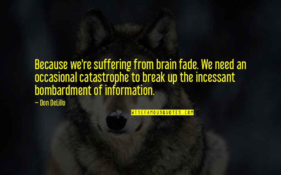 Bombardment Quotes By Don DeLillo: Because we're suffering from brain fade. We need