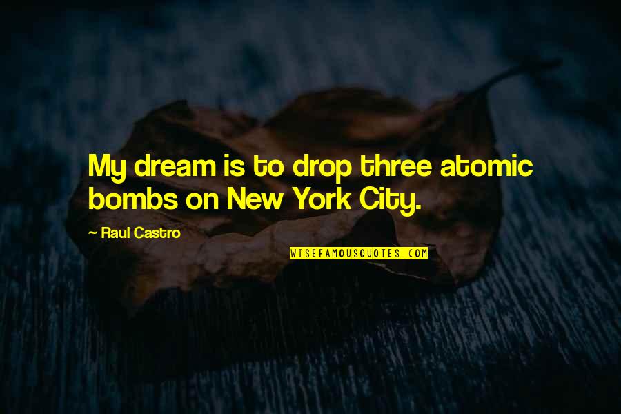 Bombs Quotes By Raul Castro: My dream is to drop three atomic bombs Bombs Quotes By Raul Castro: My dream is to drop three atomic bombs