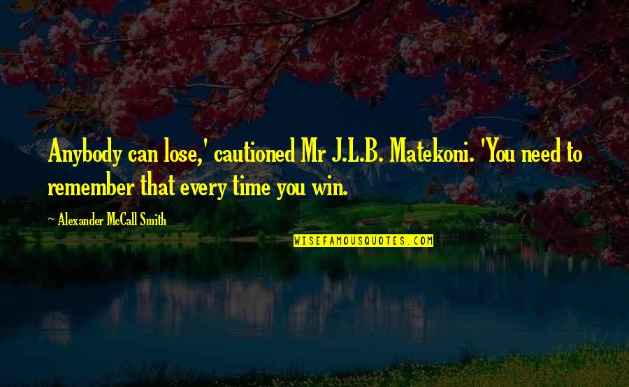 Bondservants Obey Quotes By Alexander McCall Smith: Anybody can lose,' cautioned Mr J.L.B. Matekoni. 'You