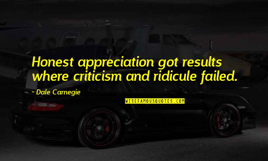 Boof Quotes By Dale Carnegie: Honest appreciation got results where criticism and ridicule