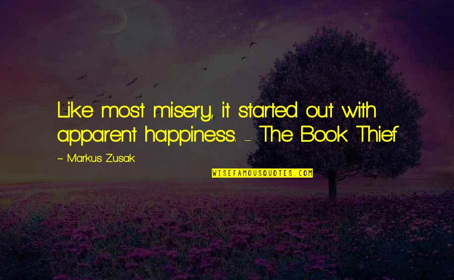 Book Thief Book Quotes By Markus Zusak: Like most misery, it started out with apparent Book Thief Book Quotes By Markus Zusak: Like most misery, it started out with apparent