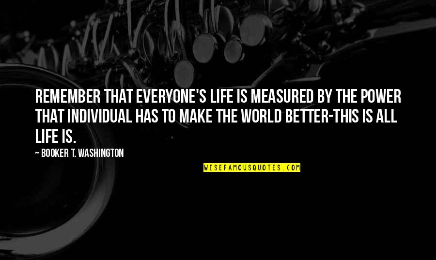 Booker's Quotes By Booker T. Washington: Remember that everyone's life is measured by the