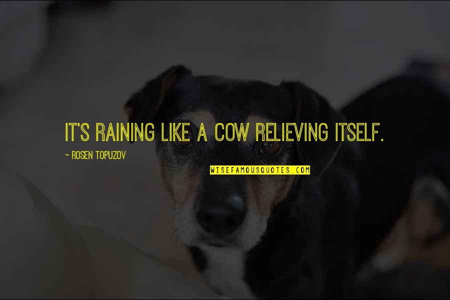 Books By Famous Authors Quotes By Rosen Topuzov: It's raining like a cow relieving itself.