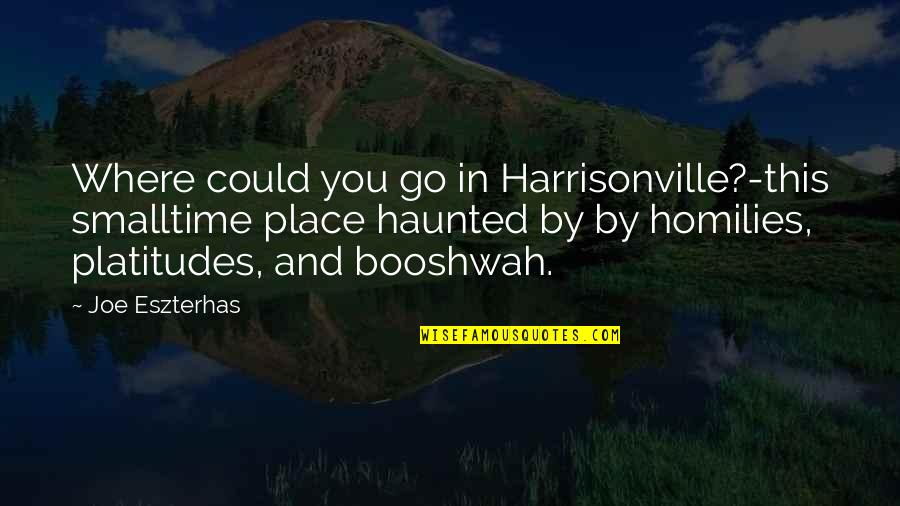 Booshwah Quotes By Joe Eszterhas: Where could you go in Harrisonville?-this smalltime place