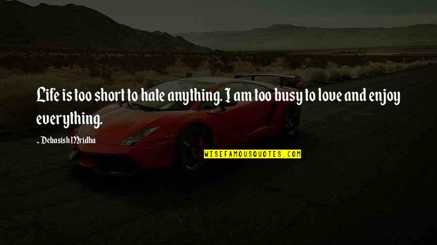 Boreas Pass Quotes By Debasish Mridha: Life is too short to hate anything. I