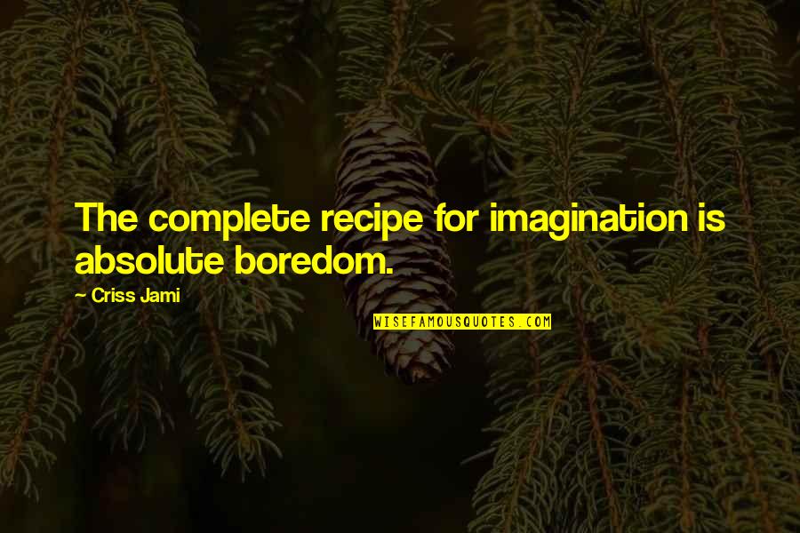 Boredom And Creativity Quotes By Criss Jami: The complete recipe for imagination is absolute boredom.