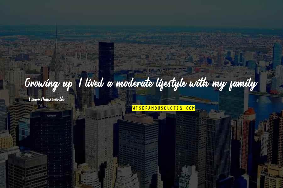 Borgida And Company Quotes By Liam Hemsworth: Growing up, I lived a moderate lifestyle with Borgida And Company Quotes By Liam Hemsworth: Growing up, I lived a moderate lifestyle with