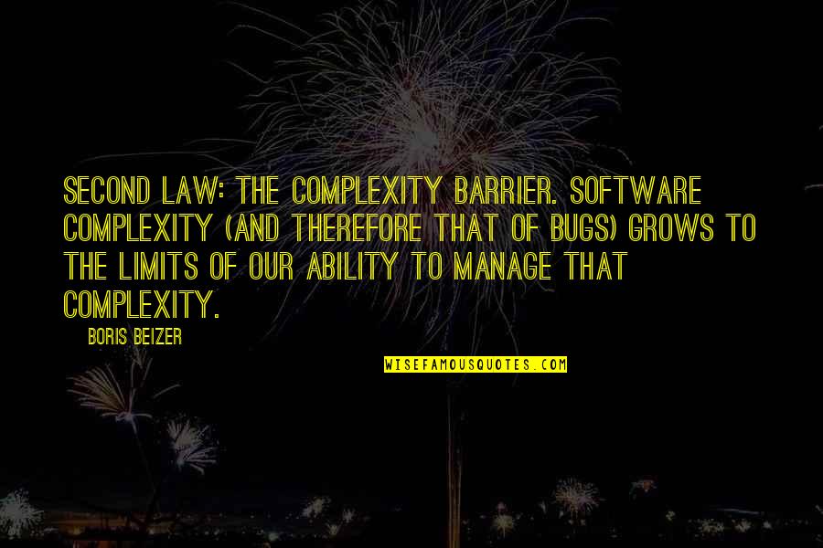 Boris Beizer Quotes By Boris Beizer: Second law: The complexity barrier. Software complexity (and