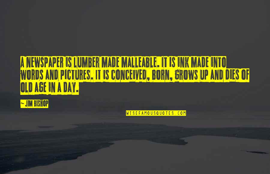 Born Day Quotes By Jim Bishop: A newspaper is lumber made malleable. It is