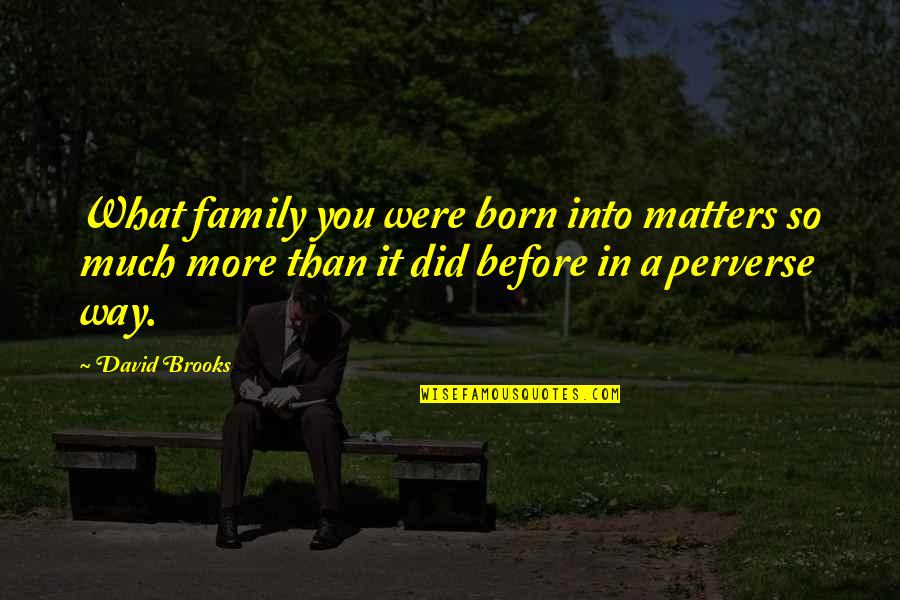 Born You Quotes By David Brooks: What family you were born into matters so Born You Quotes By David Brooks: What family you were born into matters so
